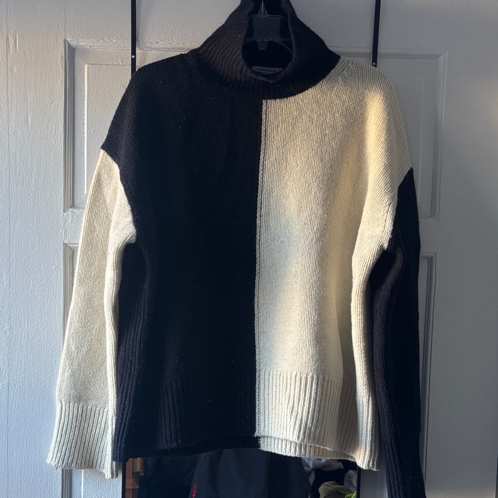 & Other Stories Black and White Colorblock Wool Turtleneck Sweater
